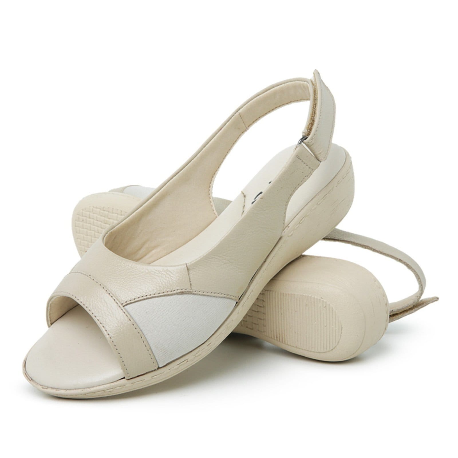 Sandália Conforto Ortopédica Feminina Couro Marfim