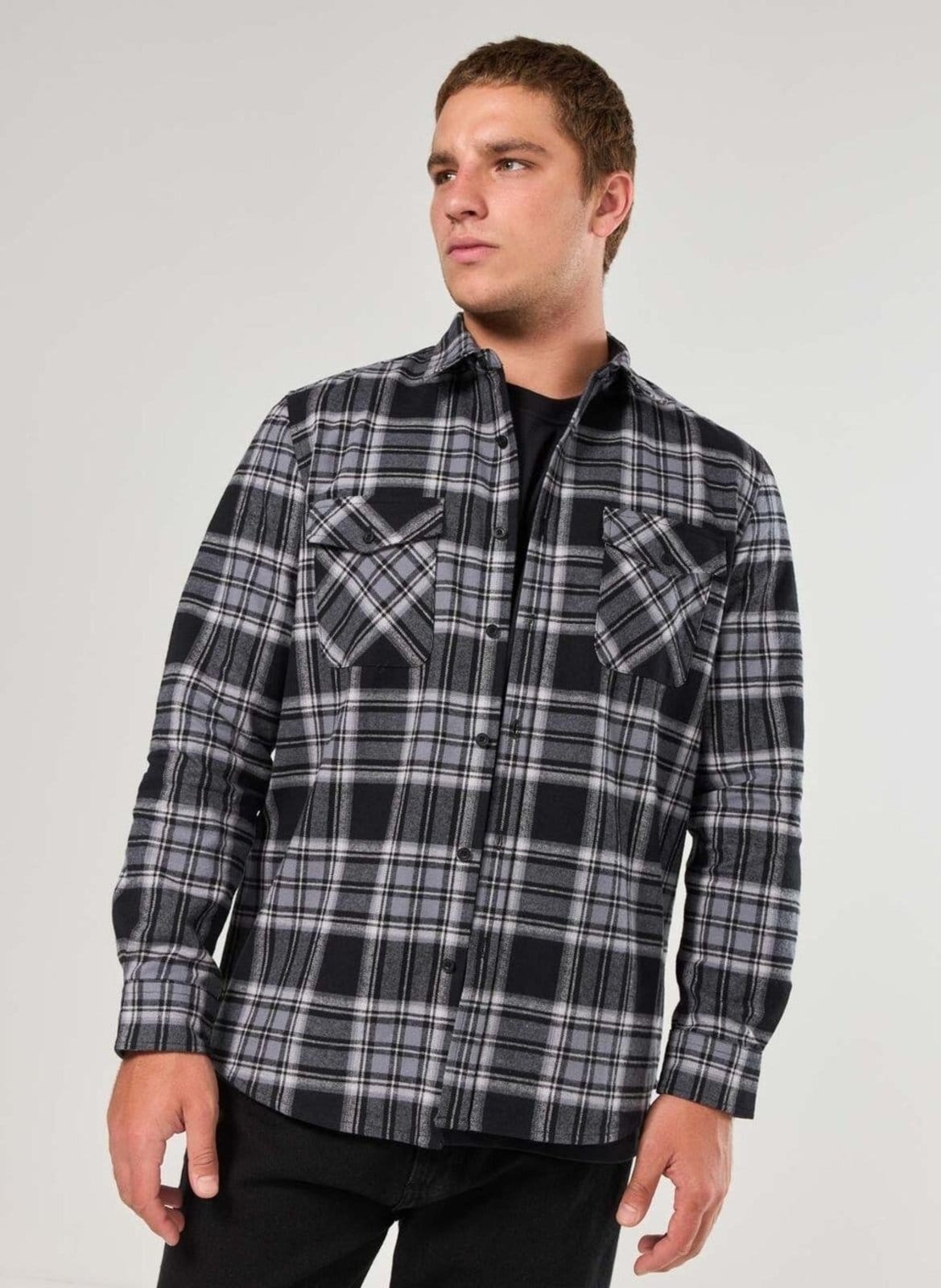 Vista principal Camisa Xadrez Manga Longa Estruturada Youcom preto