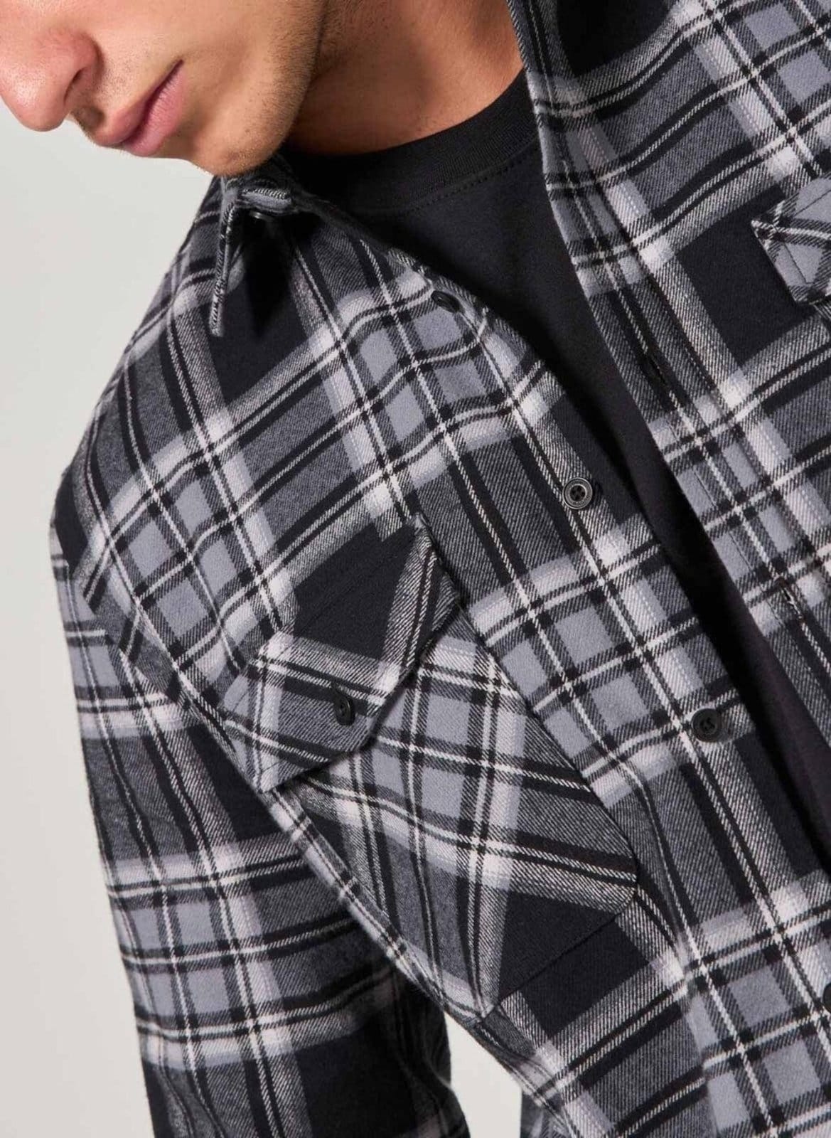 Vista 2 Camisa Xadrez Manga Longa Estruturada Youcom preto