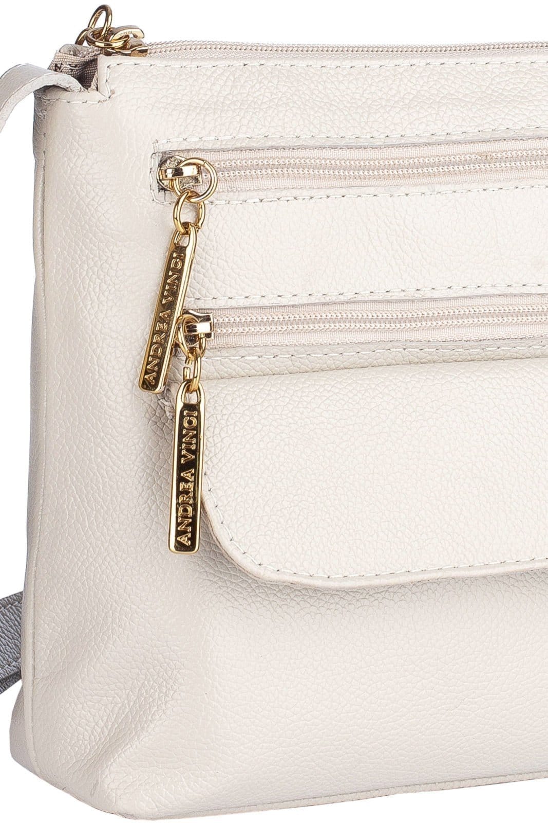 Vista 2 Bolsa transversal de couro liso Maura - Marfim Andrea Vinci verde militar