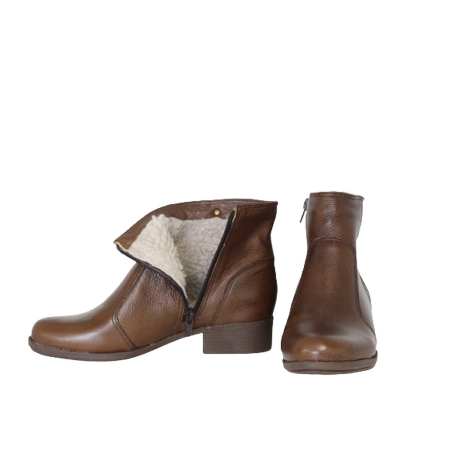 Vista 2 Bota Cano Curto Lã Sintética Couro Salto 1,5 CM Camel Spinelli caramelo