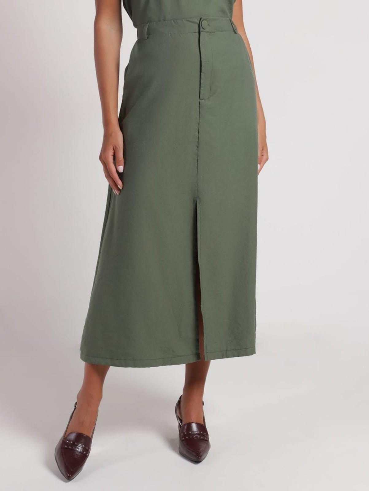 Saia Alongada Com Fenda Autentique Feminina