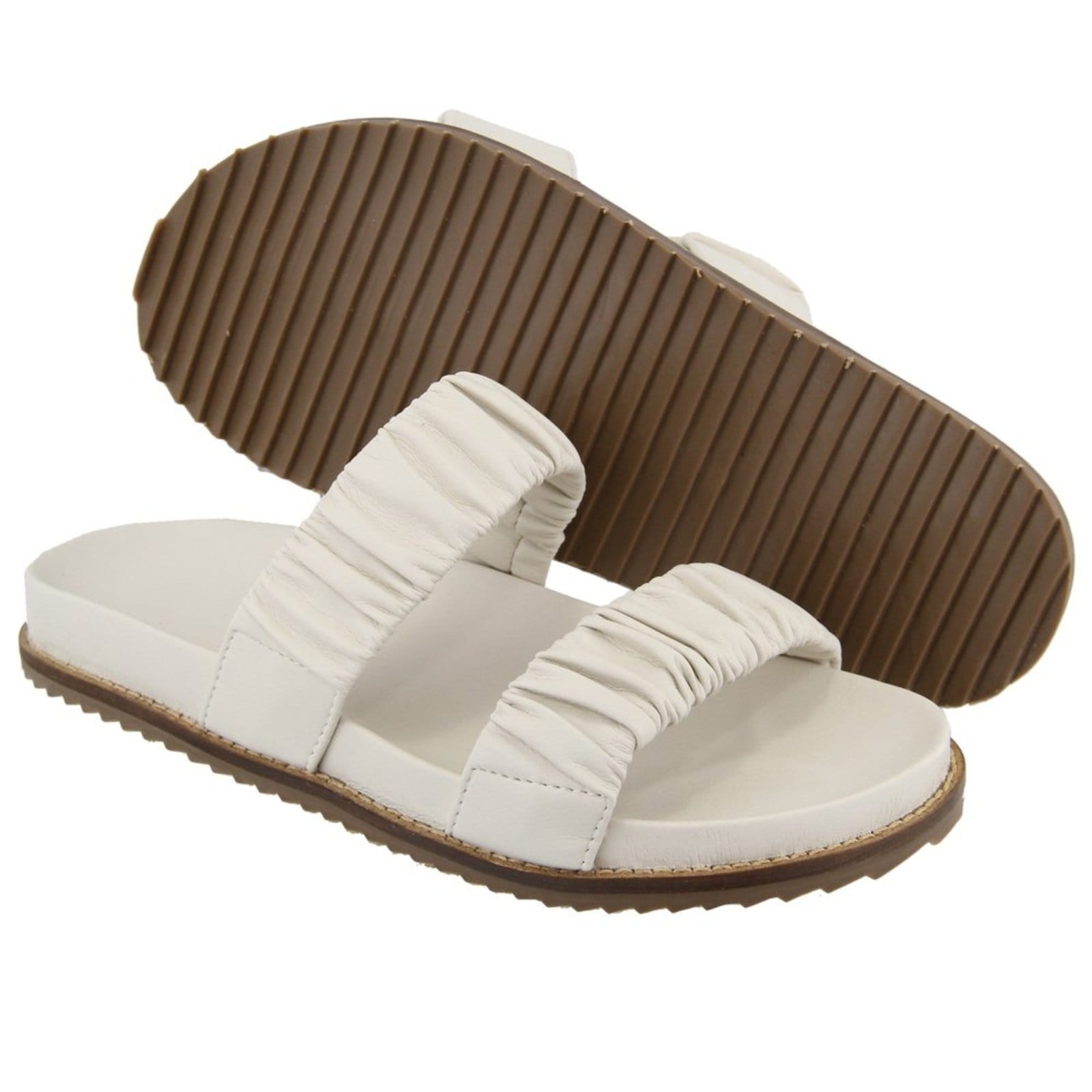 Vista 2 Papete Rasteira Feminina Paula B Com Tiras Enrugadas Palmilha Confort Off White PAULA B off-white white