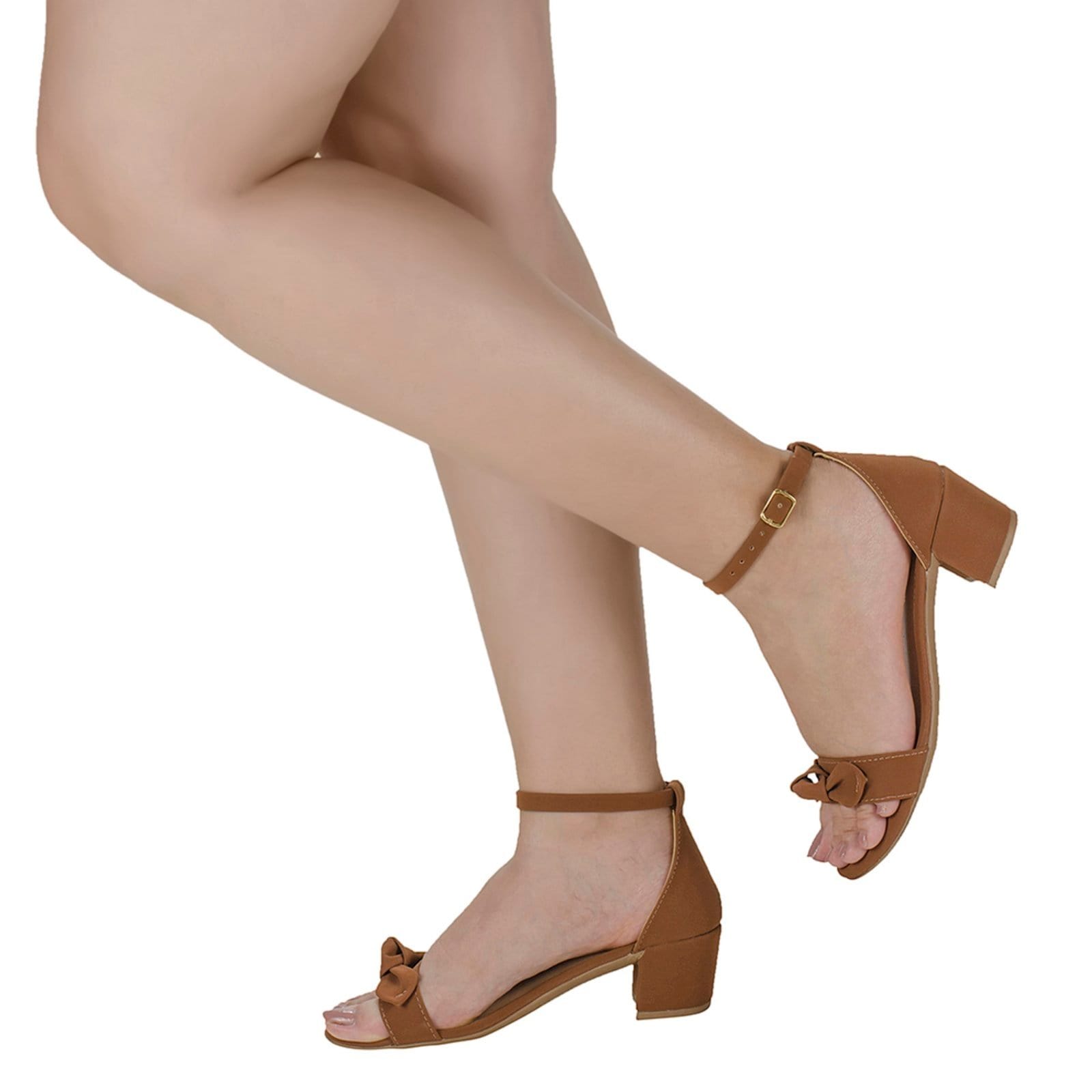 Vista 2 Saltinho Feminino Sandália Salto Baixo Grosso Shekinah Confortável Laço Shekinah caramelo