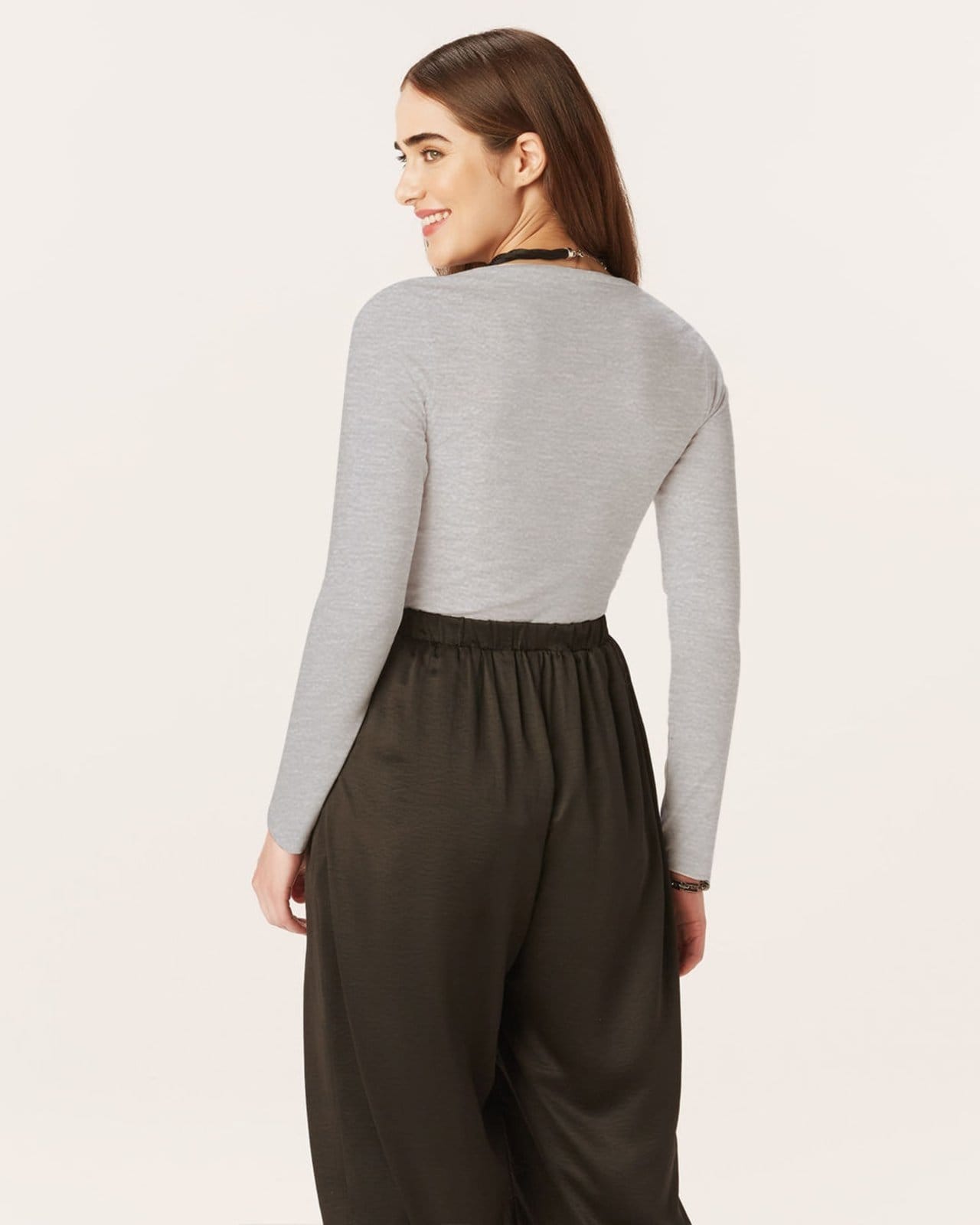 Vista 2 Blusa Básica Feminina Manga Longa Em Cotton Light Malwee cinza