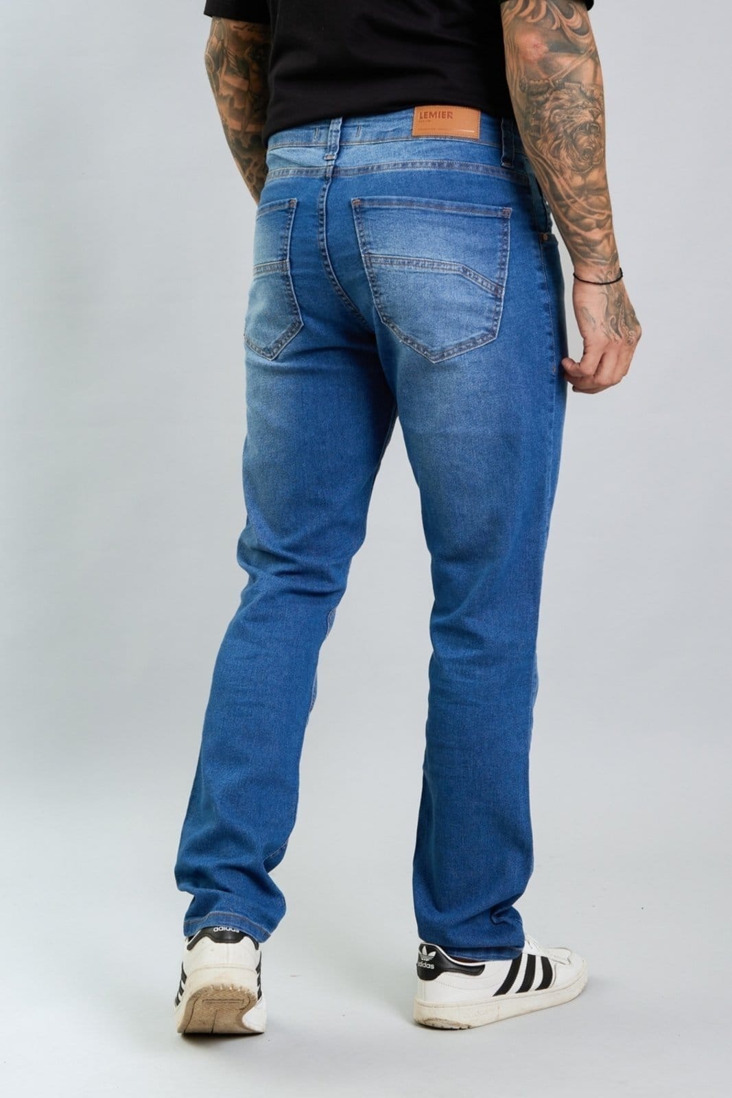 Vista 2 Calça Jeans Slim Fit Masculina Marmorizada Lemier Collection Dialogo Jeans azul/azul marinho