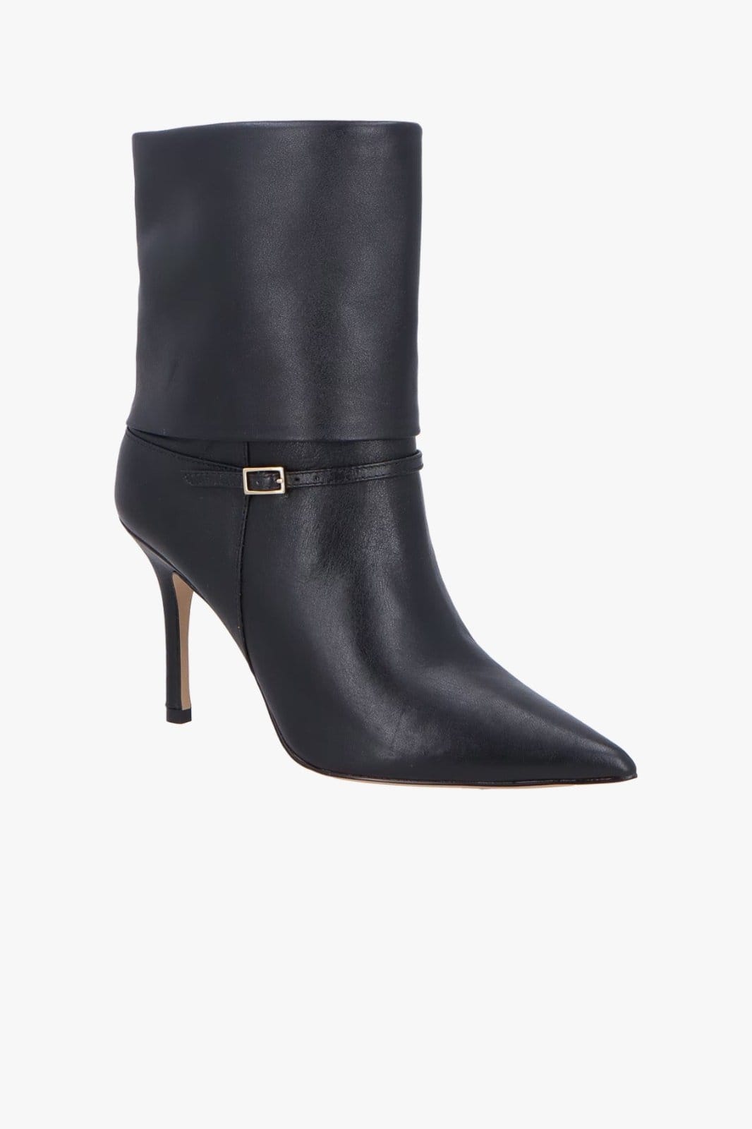 BOTA DE CANO MÉDIO EM COURO SOBREPOSTO DE SALTO ALTO FINO