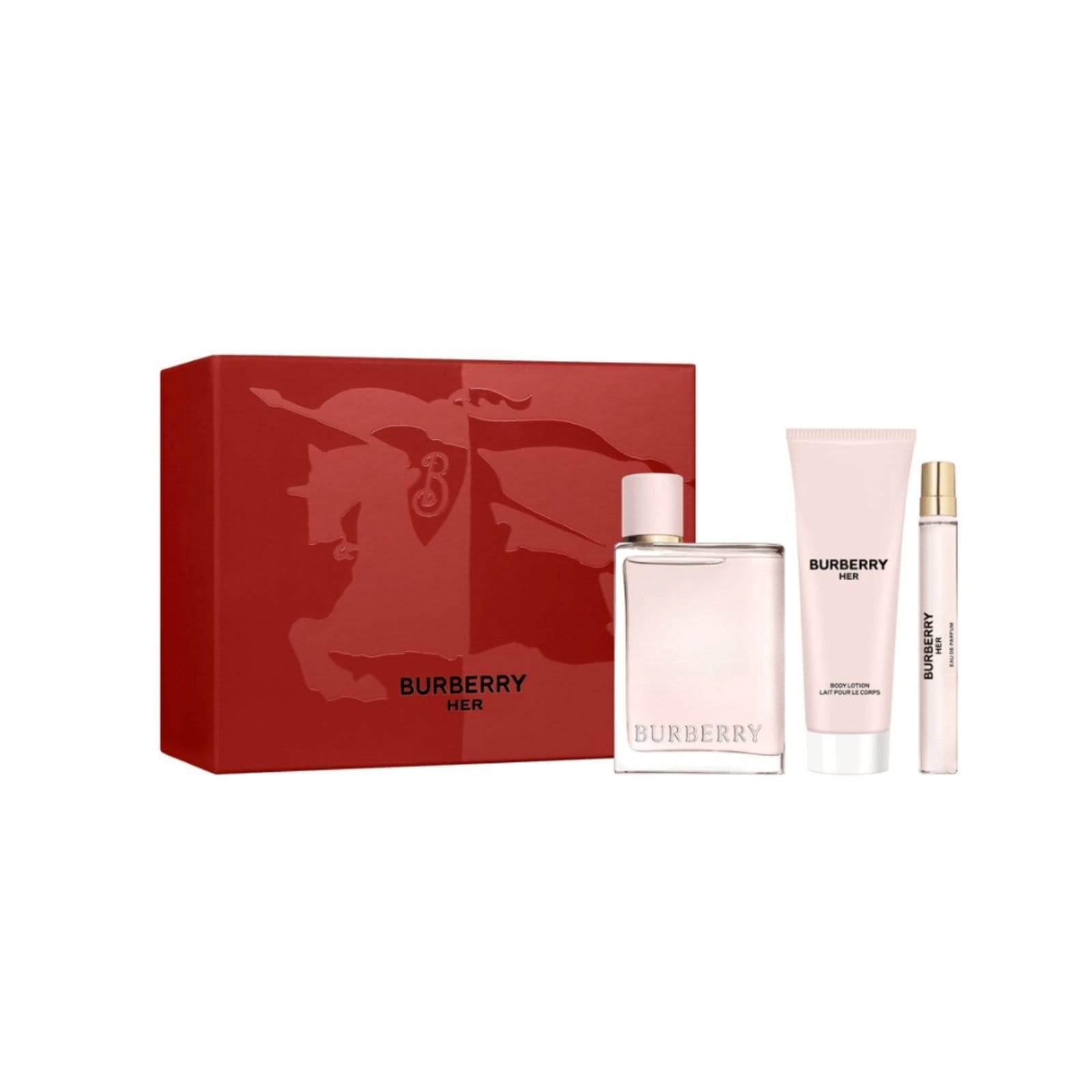 Vista principal Coffret Burberry Her + Body Lotion + Travel Size Burberry vermelho