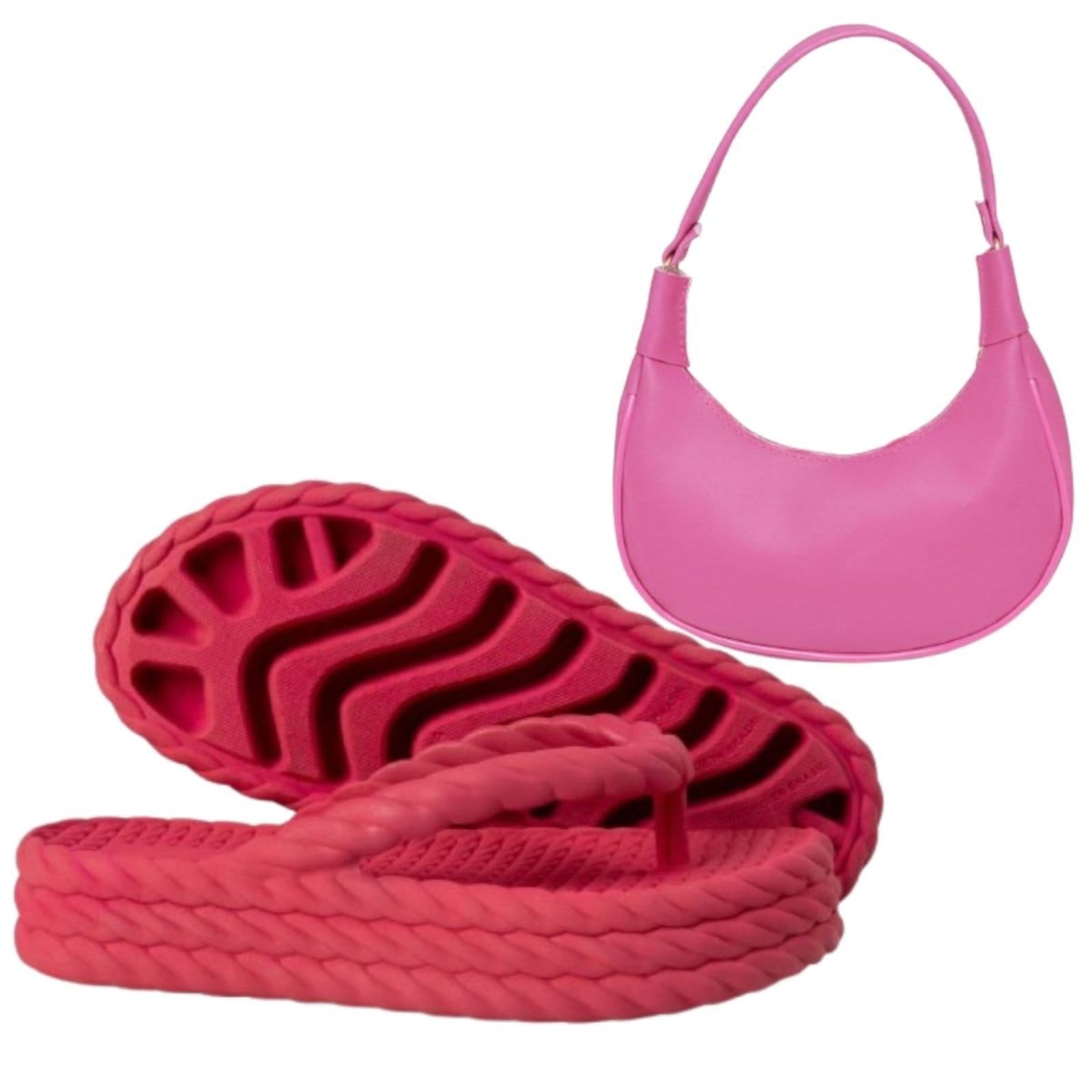 Vista principal Kit Chinela Feminina Anna Andrade Sandália Flatform Casual De Dedo E Bolsa Ombro Anna Andrade rosa