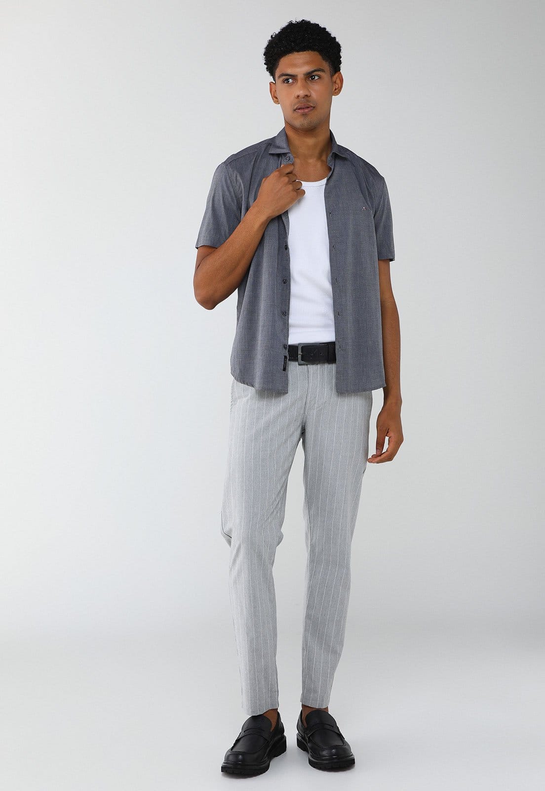 Vista 2 Camisa Masculina Aramis Manga Curta Algodão Escura Aramis cinza