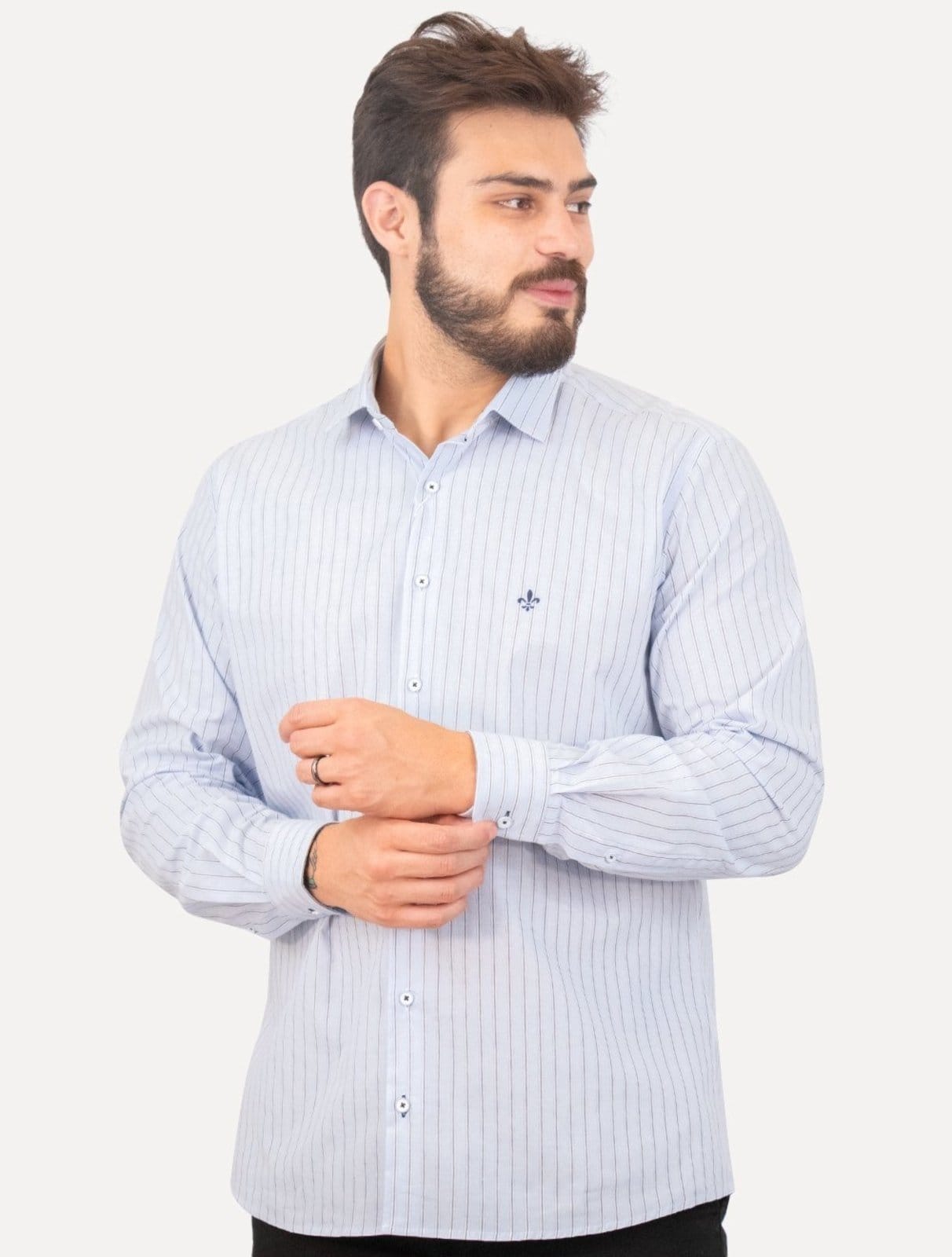 Vista principal Camisa Dudalina Masculina Comfort Superfine Cotton Listrada Claro Dudalina azul
