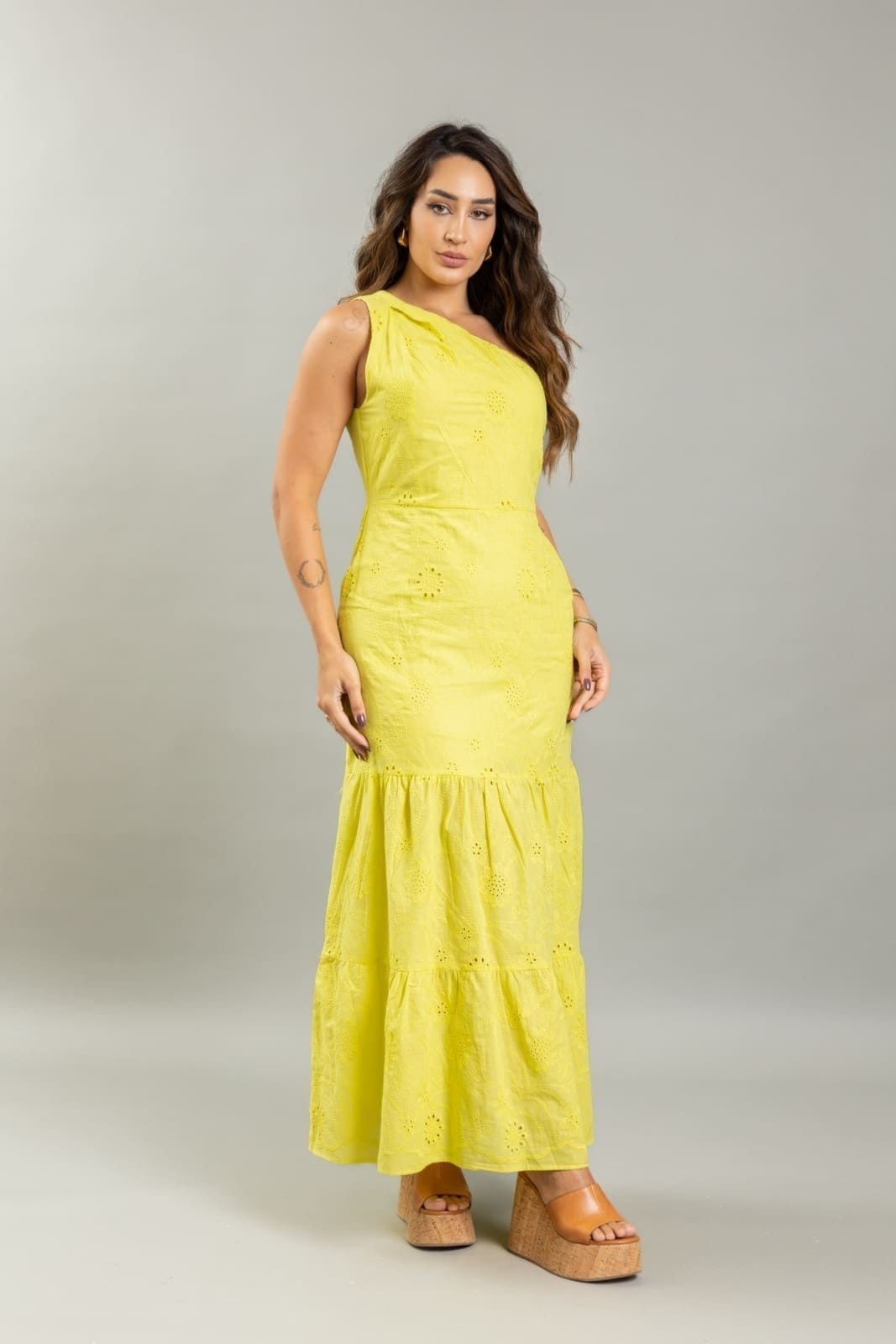 Vista principal Vestido Lemier Laise Longo Ombro Unico Feminino LEMIER amarelo