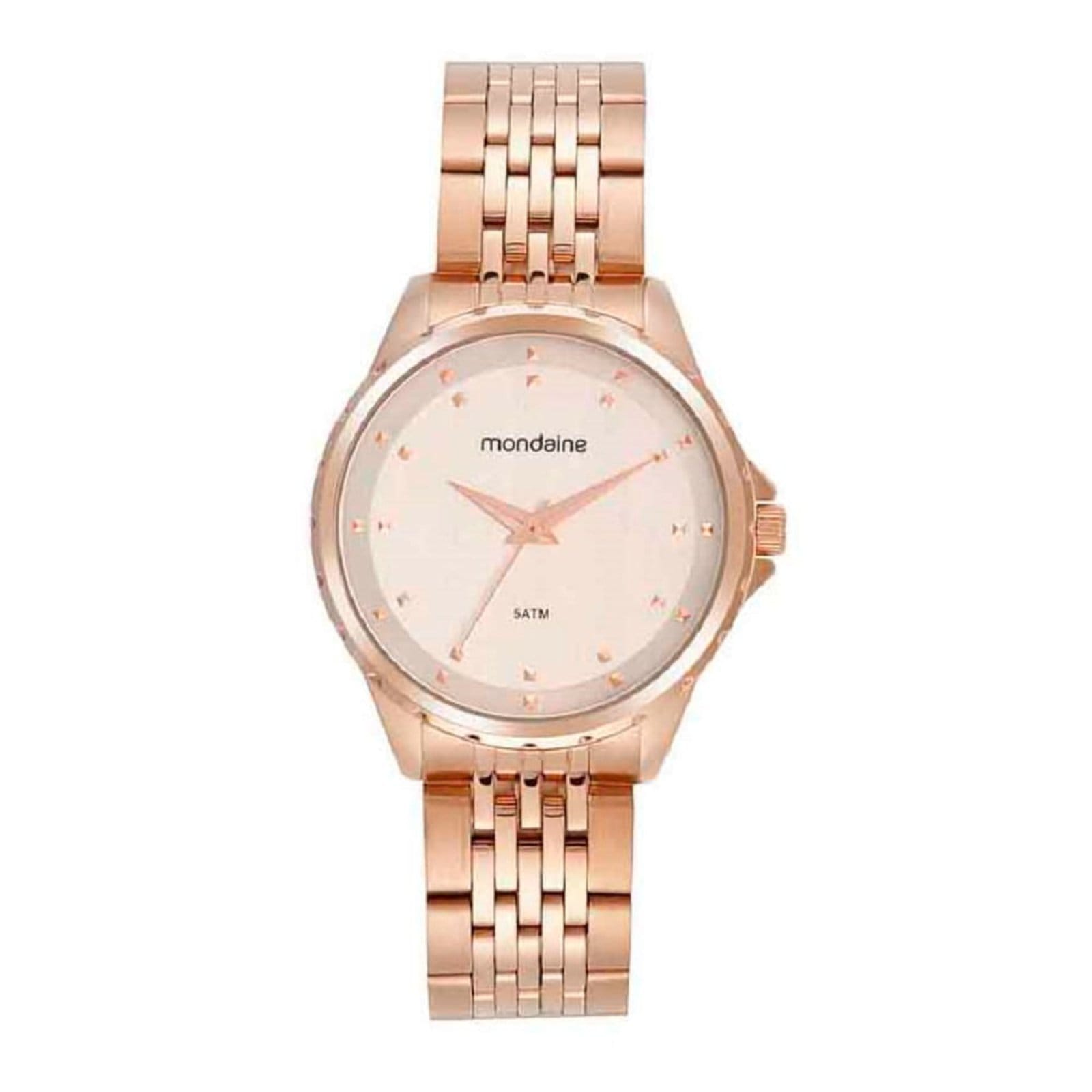Vista principal Relógio Feminino Rose Gold Rosa Redondo Aço Delicado Mondaine rosa rose
