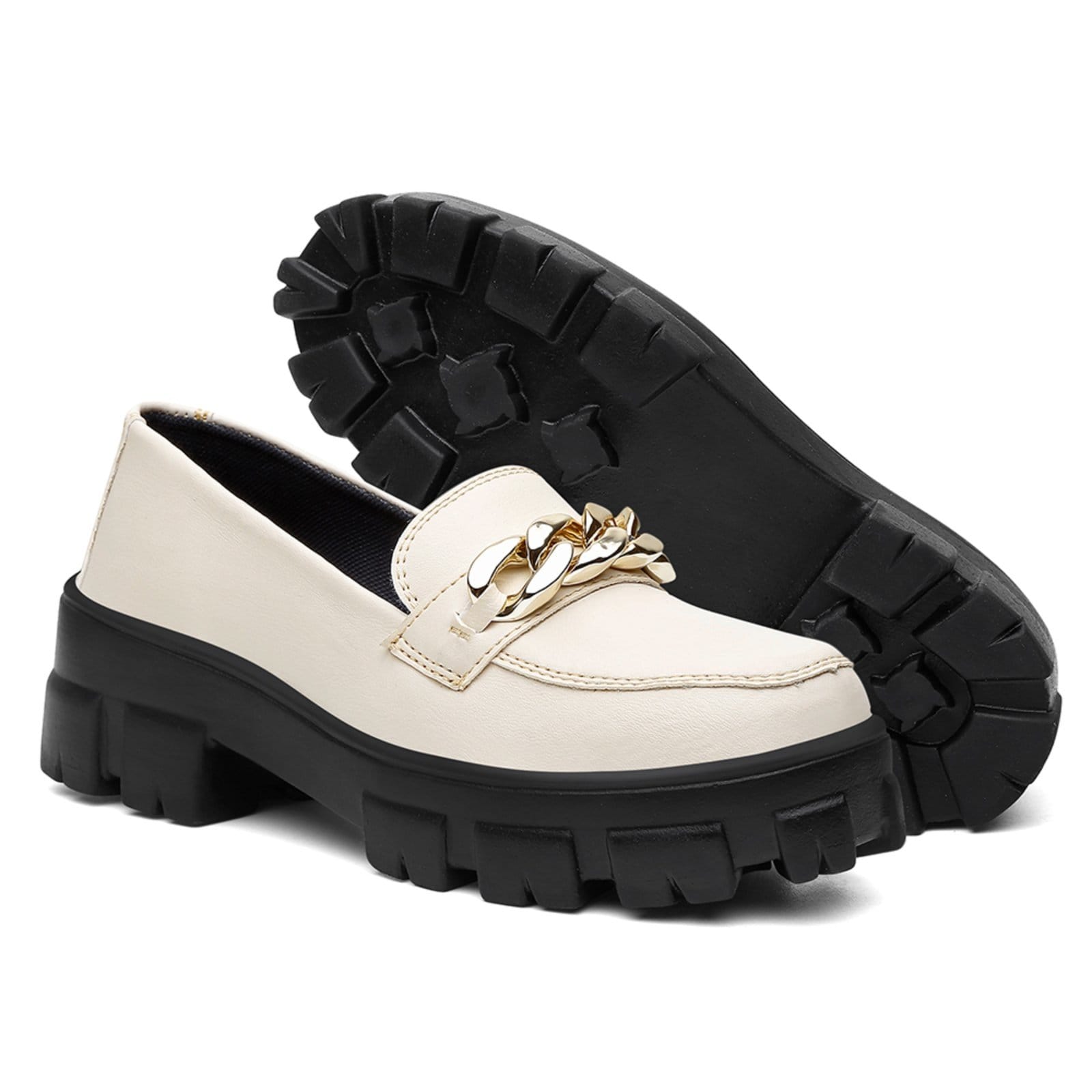 Vista 2 Mocassim Plataforma Nine4 Solado Tratorado Corrente Dourada Off White Nine4 preto white