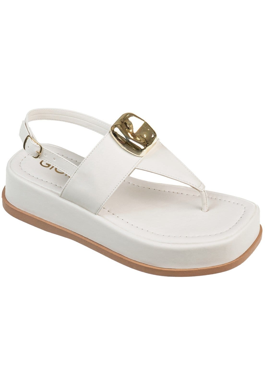 Sandália Feminina GiGiL Flatform Plataforma Baixa Detalhe Metalizado Ajuste Fivela No Tornozelo Off White