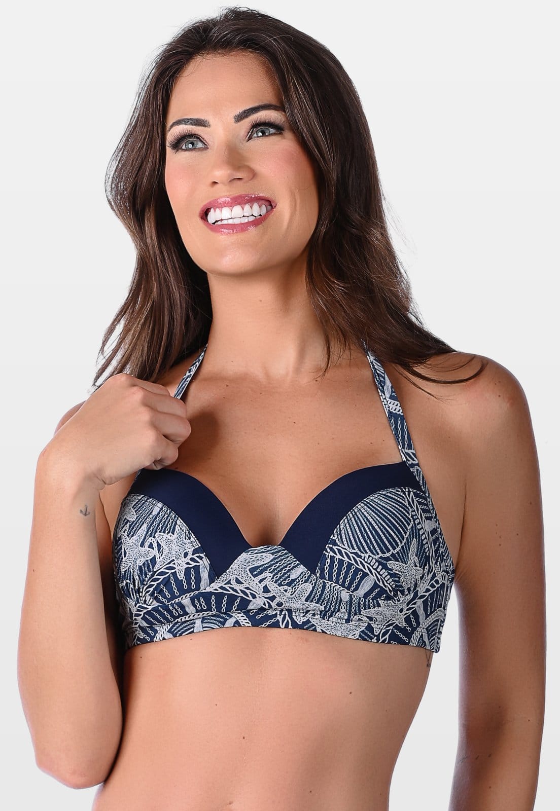 Vista principal Top Summer Soul Bojo Meia Taça Sem Fecho Com Amarração Marinho Summer Soul azul marinho/estampado