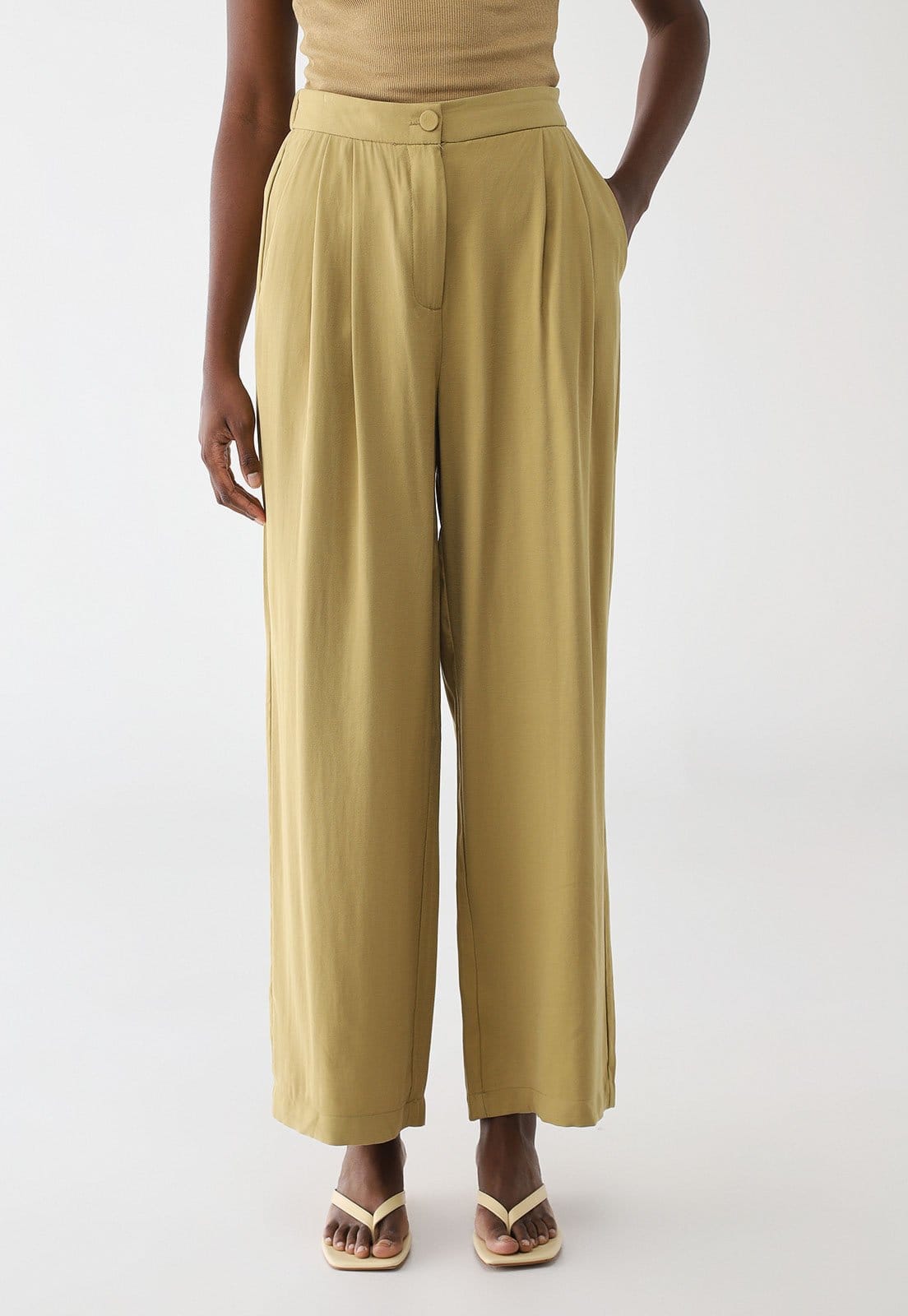 Calça Feminina Hering Cintura Alta Mostarda