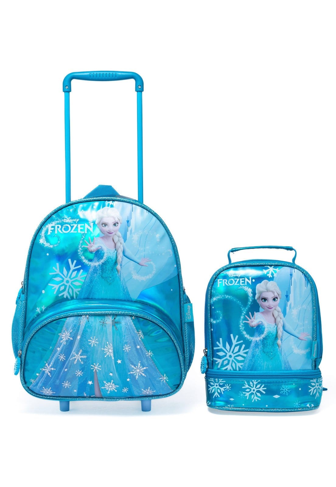 Vista 2 Infantil - Kit Mochila Garrafa Lancheira Escolar Disney Rodinha Frozen Disney azul