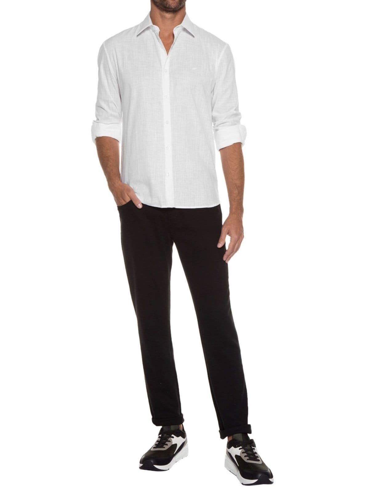 Vista principal Camisa Ellus Masculina Regular Linen Like Classic Italian Branca Ellus branco