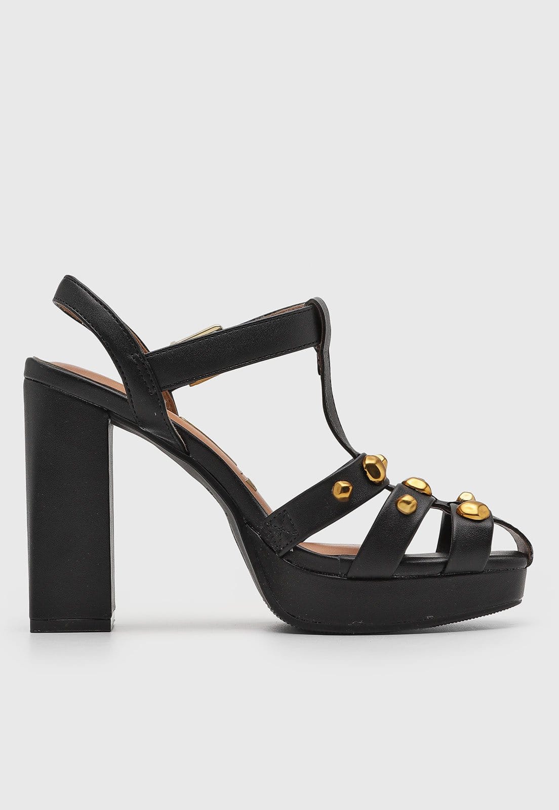 Vista 2 Sandália Feminina Vizzano Salto Alto Bloco Tachas Preta VIZZANO preto