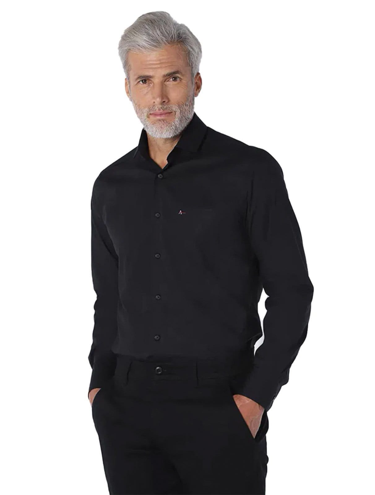 Vista principal Camisa Aramis Masculina Regular Tricoline Stretch Pocket Preta Aramis preto