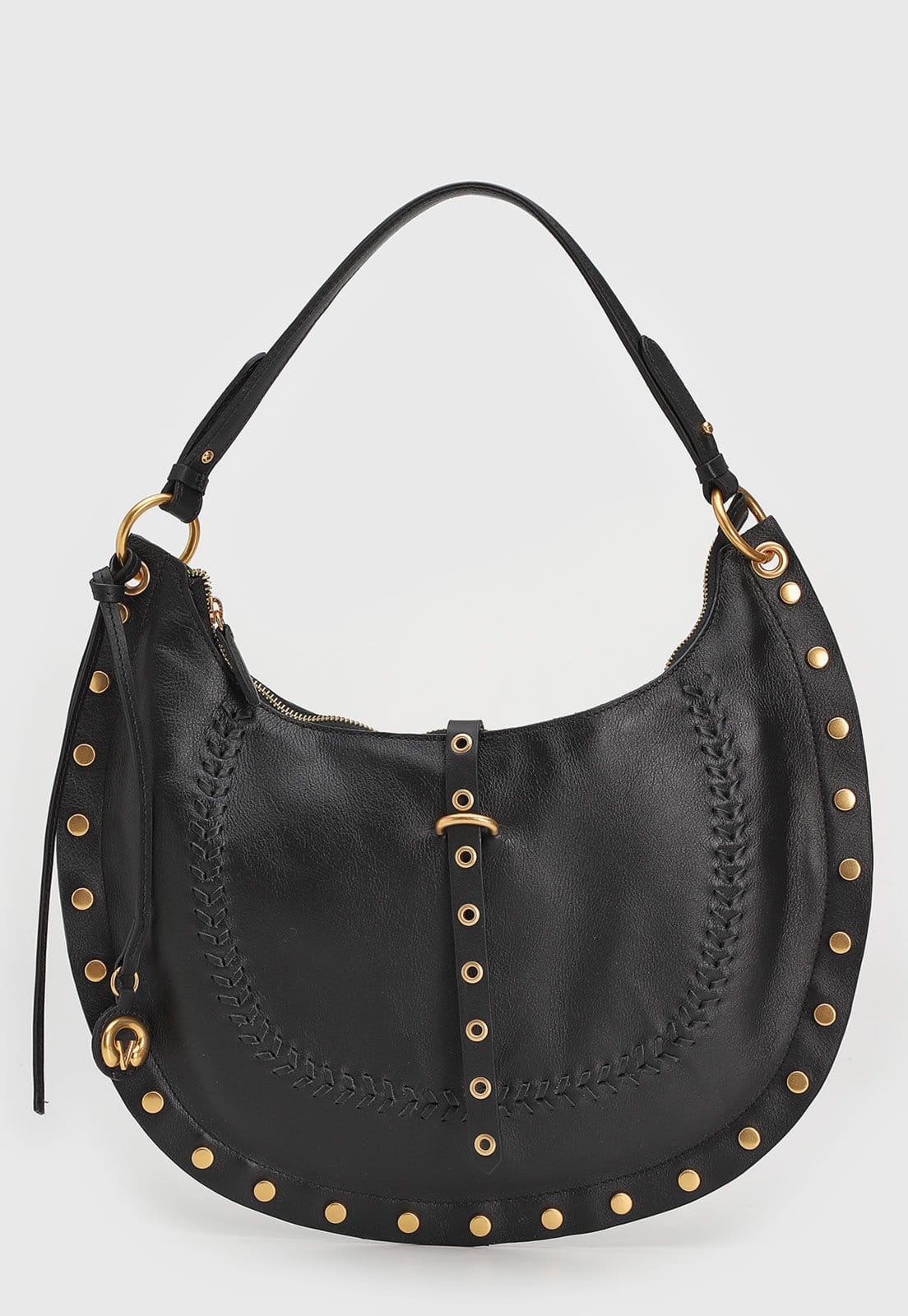 Bolsa Feminina Vicenza Meia-Lua Preta com Tachas Metálicas