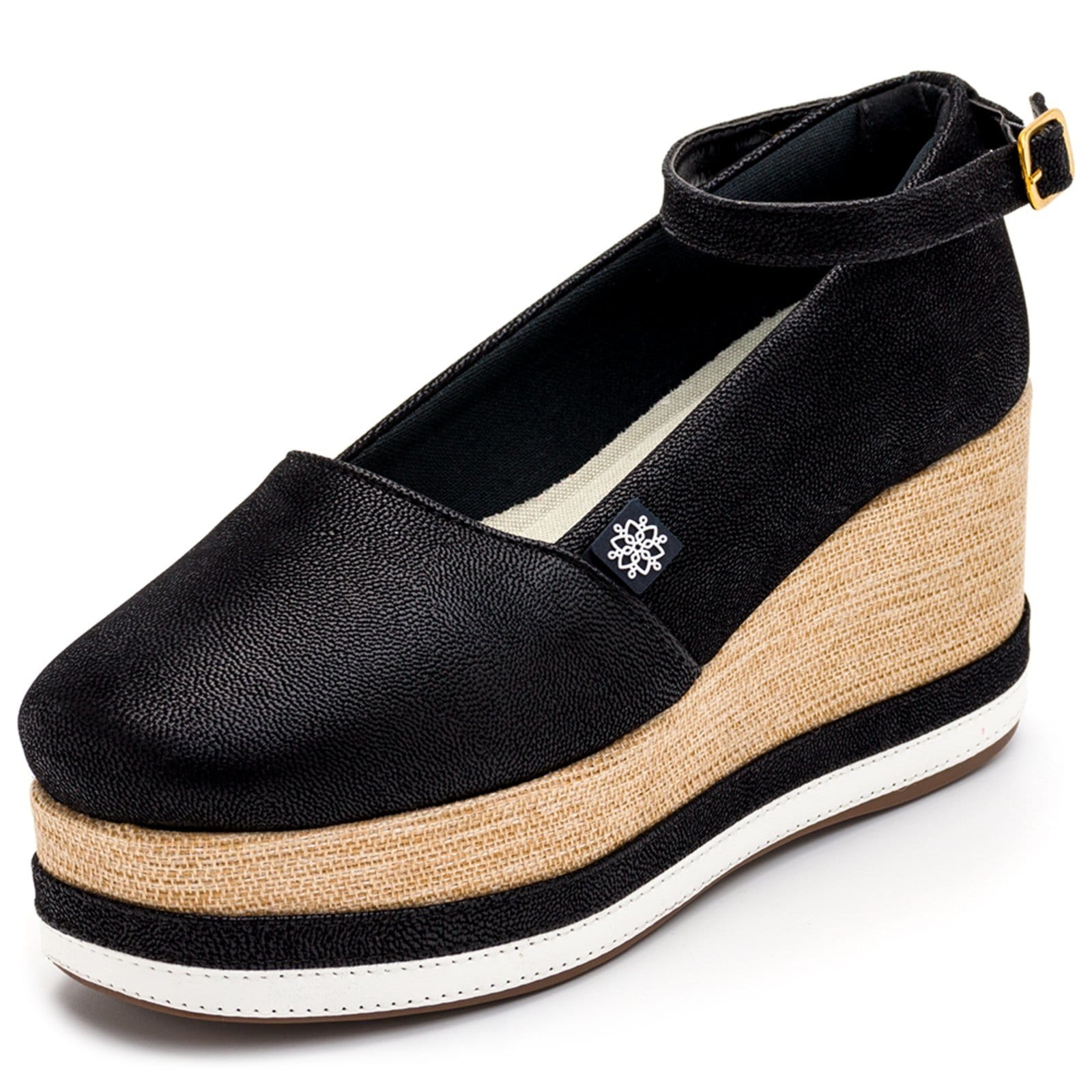 Vista 2 Tênis Feminino Anabela Salto Médio 170407 Nobucado Flor da Pele preto