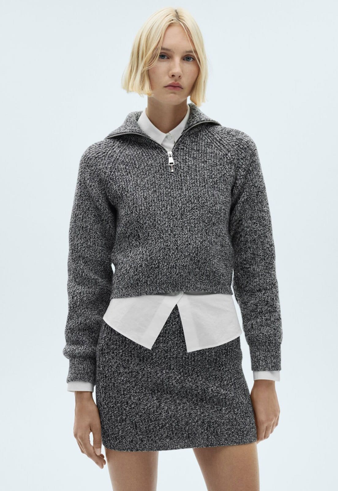 Vista principal Saia Tricot Mango Curta Ajustada Grafite Mango cinza