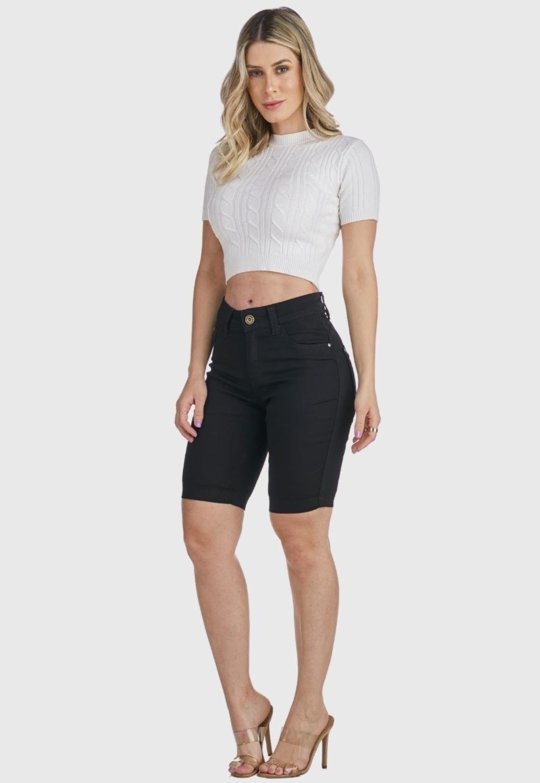 Vista 2 Bermuda Jeans HNO Jeans Hot Pants Comfort Plus Preta HNO Jeans preto