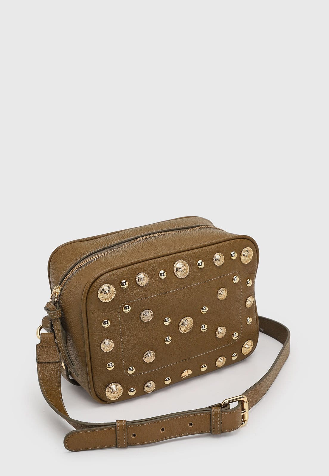 Vista 2 Bolsa Feminina Luiza Barcelos Média Tachas Dourada Luiza Barcelos marrom