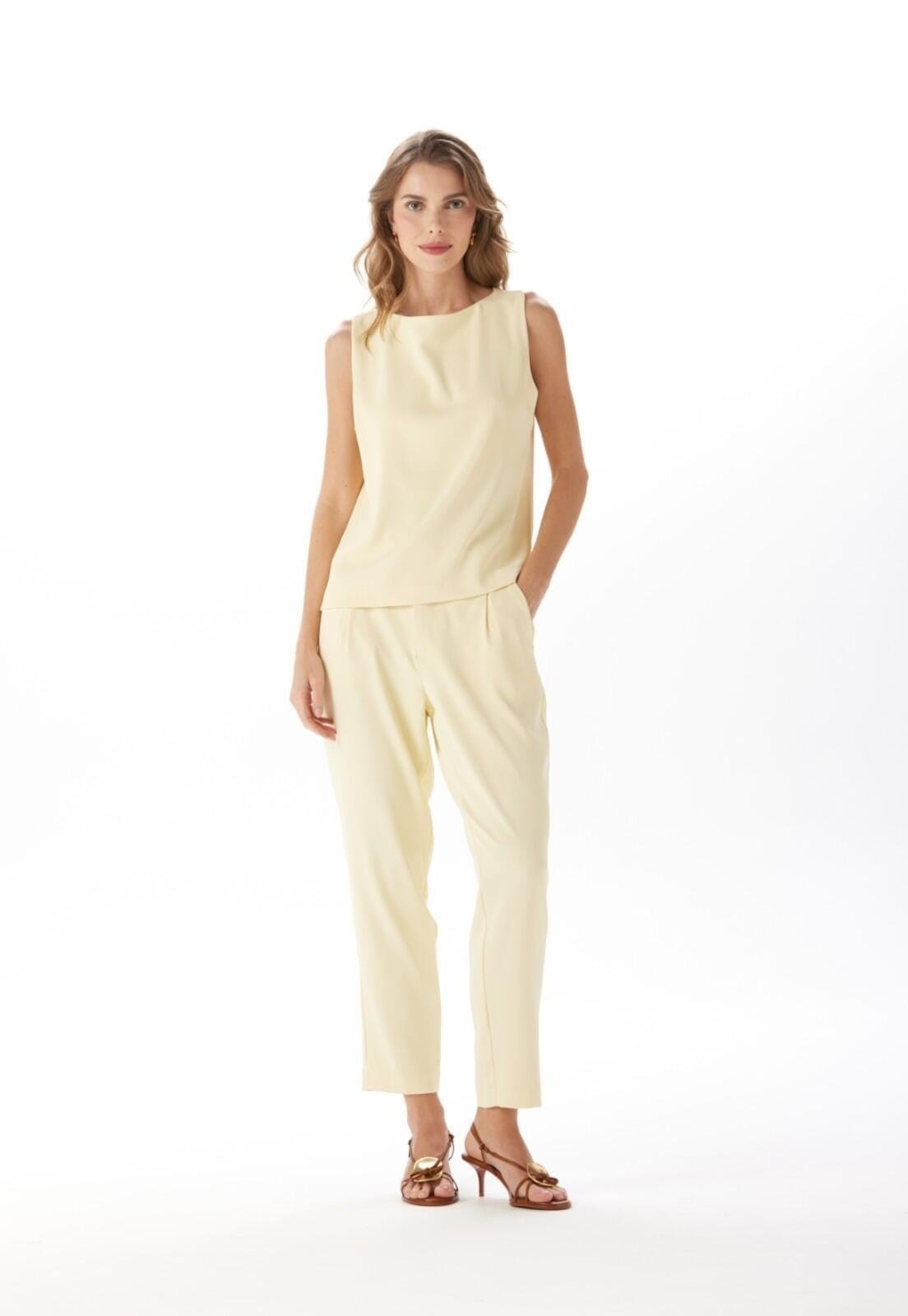 Calça Alfaiataria Cintura Alta Traymon Manteiga