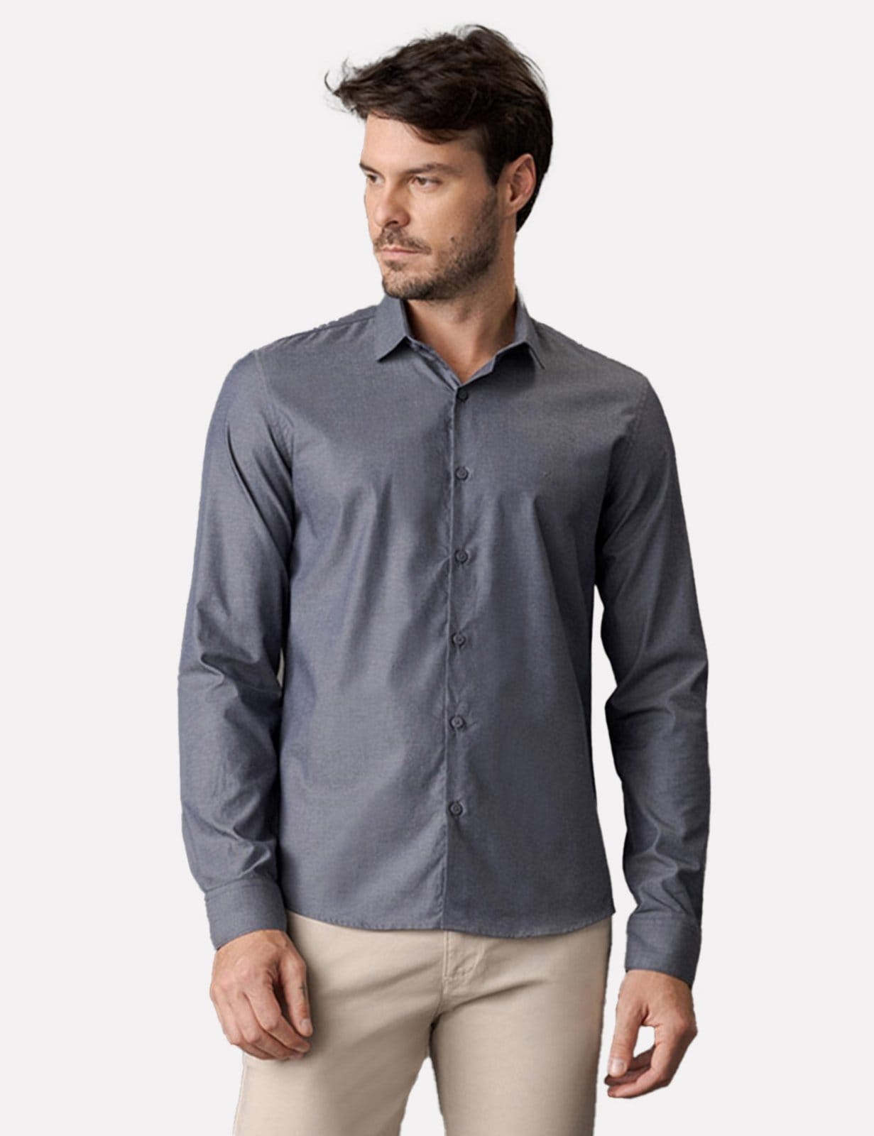 Camisa Calvin Klein Slim Fit Classic Twill Mescla