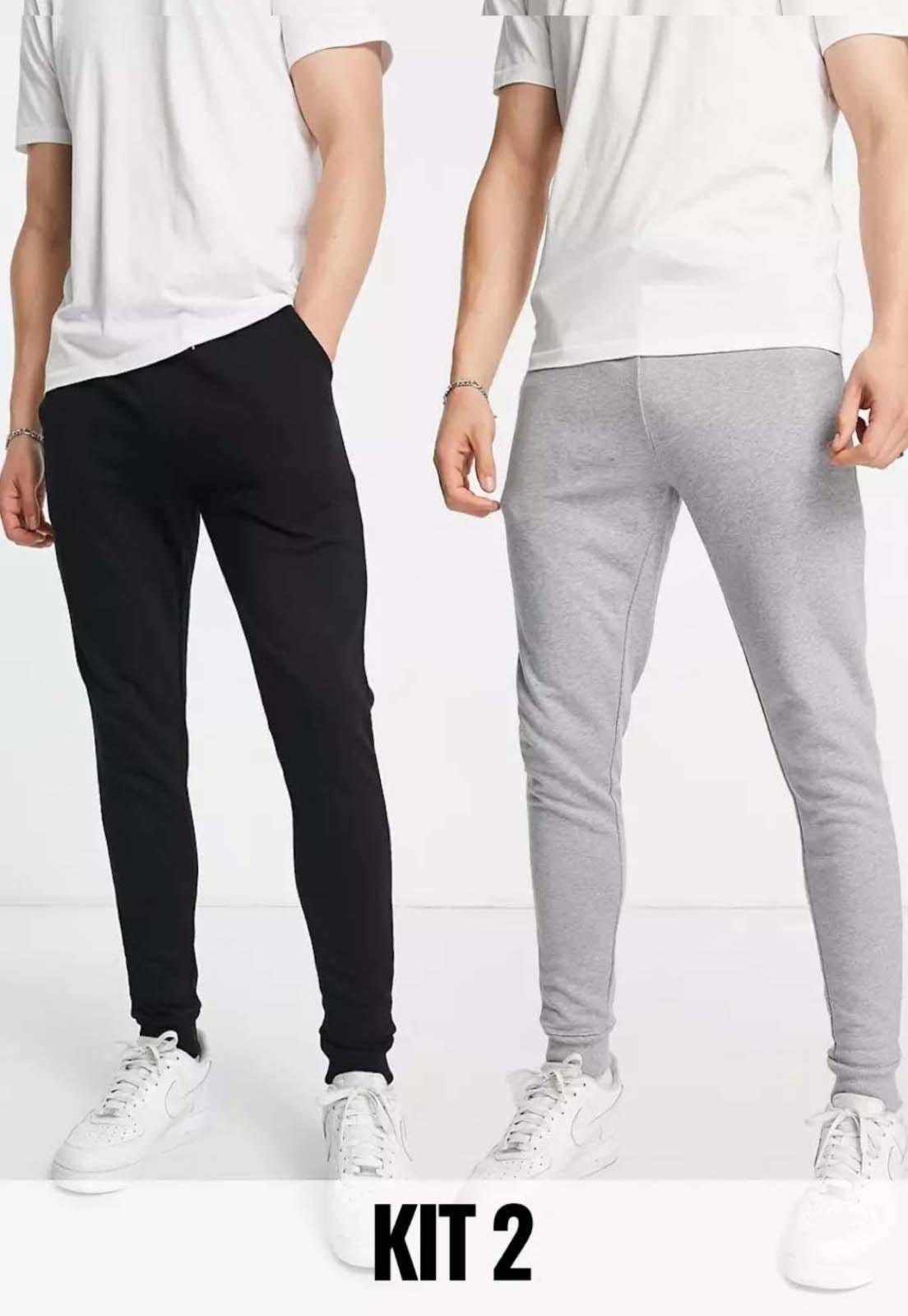 Vista principal Kit com 2 Calças Rioutlet Moletom Fit Preta e Cinza Claro Rioutlet preto