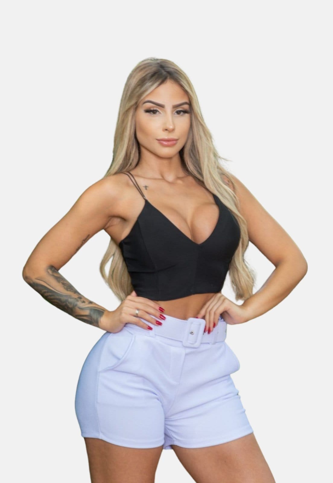 Vista principal Shorts Summer Body Cintura Alta com cinto Malha Pop Summer Body branco/off-white