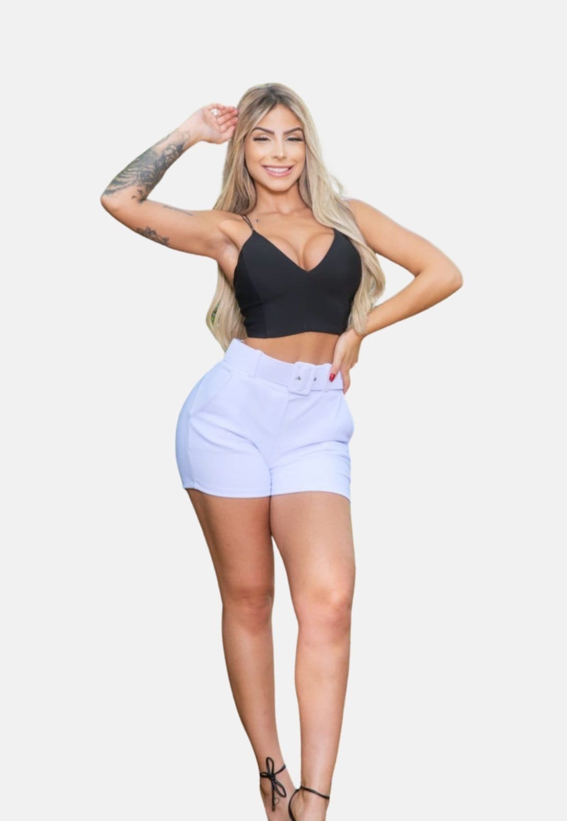 Vista 2 Shorts Summer Body Cintura Alta com cinto Malha Pop Summer Body branco/off-white