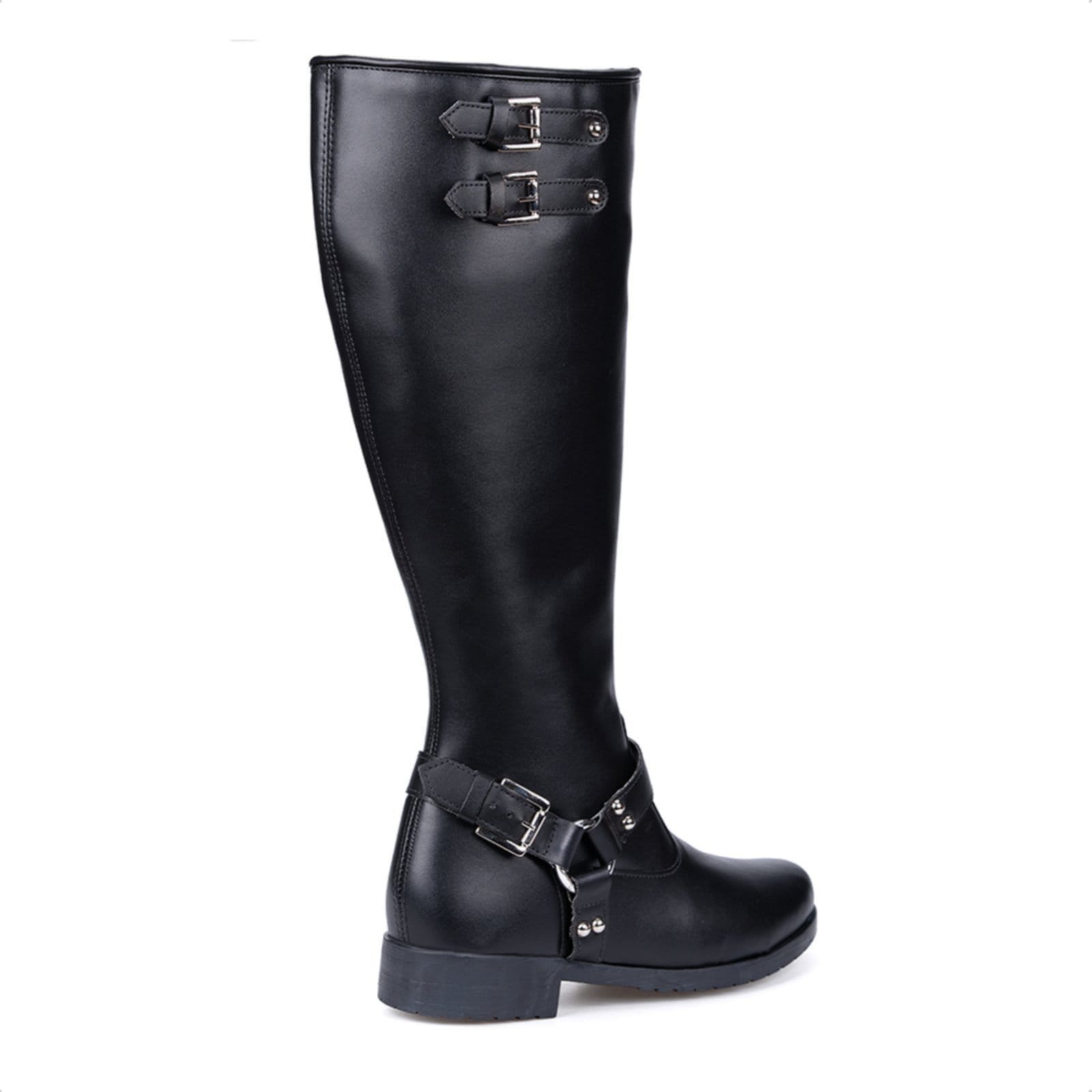 Vista 2 Bota Biker Domidona Feminina Cano Alto Tratorada Com Fivelas Tendência Domidona preto