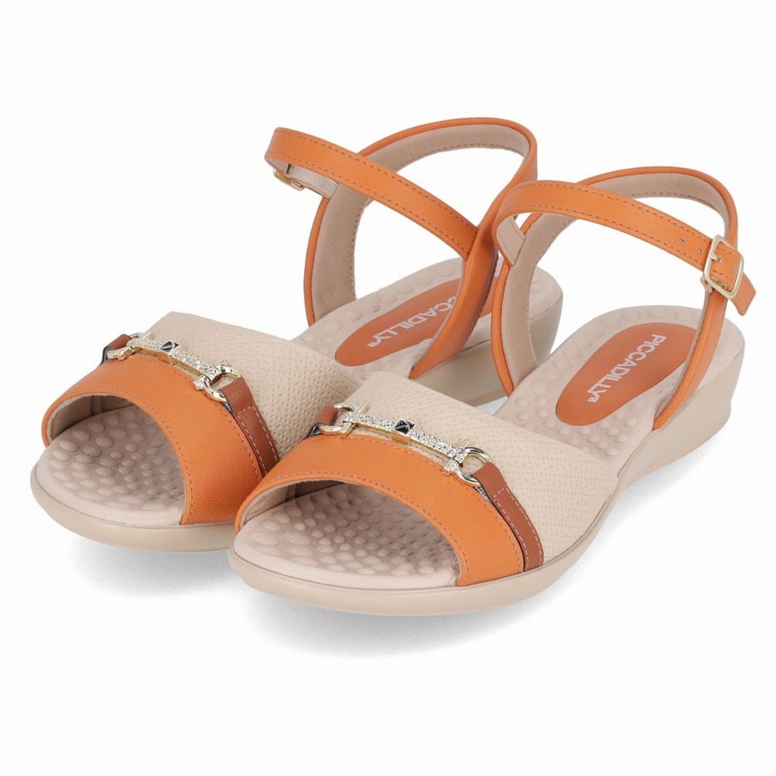 Vista 2 Sandália Camila Rasteira com Brule Piccadilly laranja