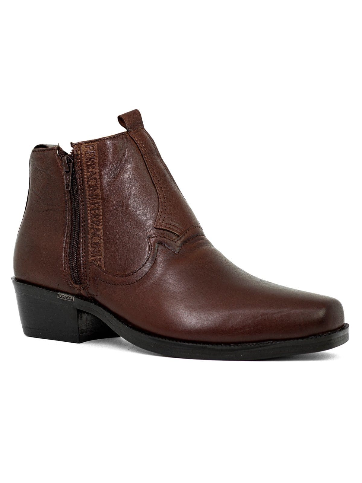 Vista 2 Bota Masculina Ferracini 24h Casual New Country Couro Clássica Com Zíper Tabaco FERRACINI marrom