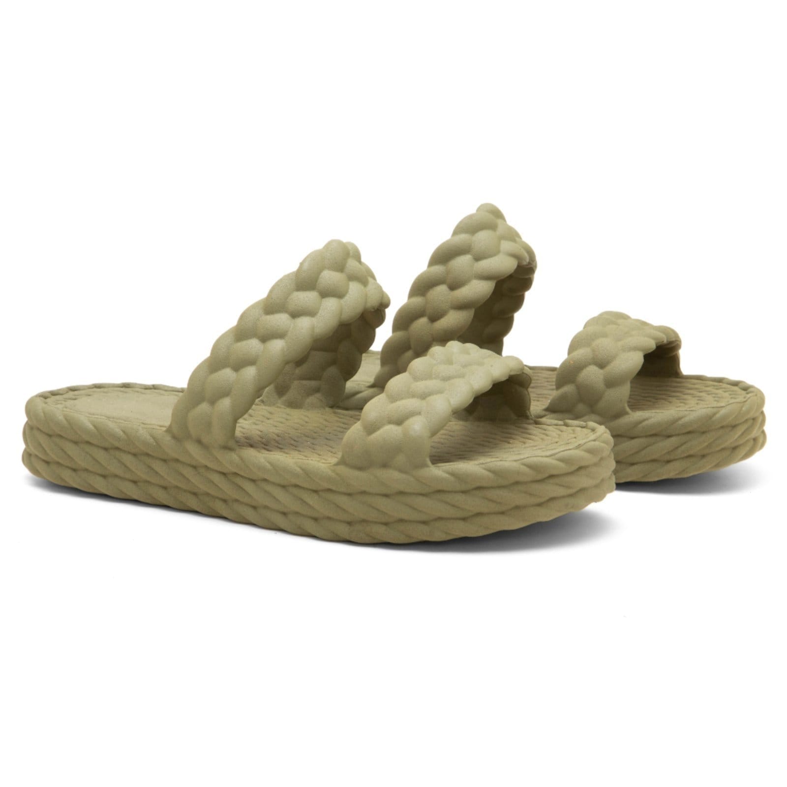 Vista principal Papete Chinelo Militar Slide Nuvem Plataforma Tiras Trançadas Corda Confortável Moda Feminina Praia Verão CARMELO SHOES verde