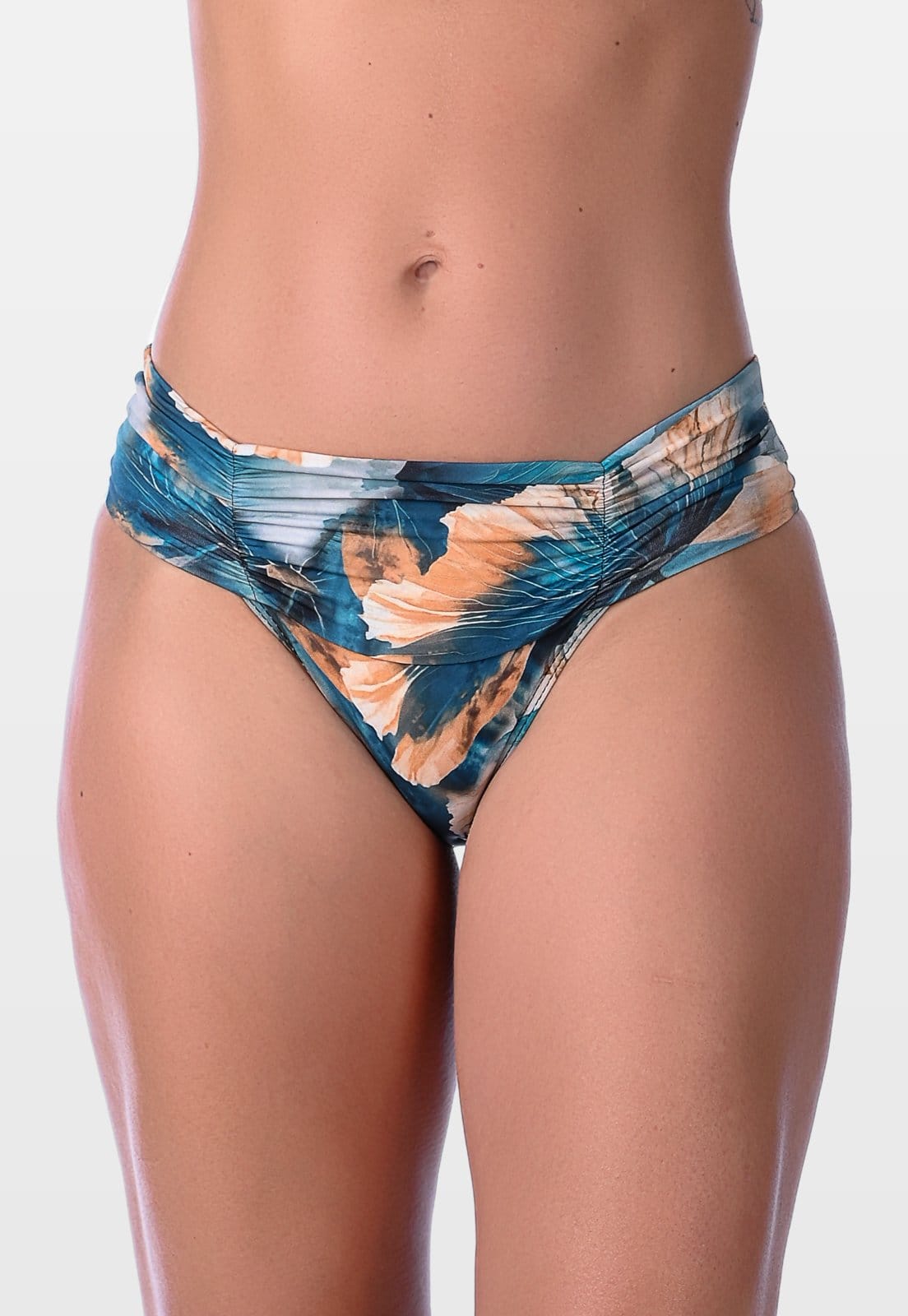 Calcinha Summer Soul Cintura Baixa Cós Largo Franzido Floral