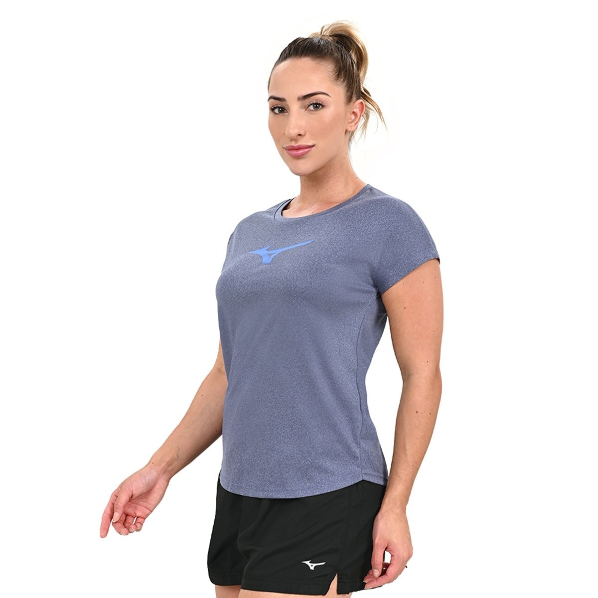 Imagem principal Camiseta de Corrida Feminina Mizuno Spark Big Logo Azul Mizuno