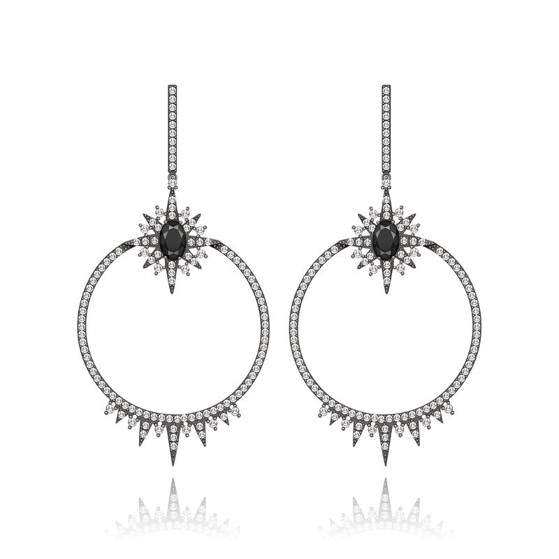 Imagem principal Brinco em Prata com Ródio Negro com Topázio , Quartzo Negro Monte Carlo