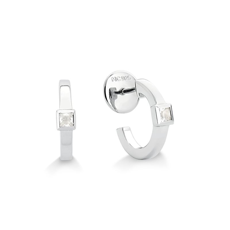 Imagem principal Brinco Meia Argola Geométrico com Safiras em Prata 925 Monte Carlo