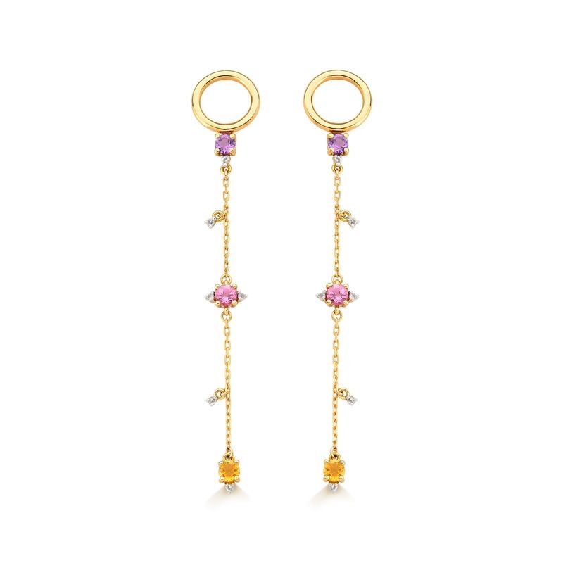 Imagem principal Brinco em Ouro Amarelo com Ametista, Citrino, Topázio Incolor, Turmalina Rosa Monte Carlo