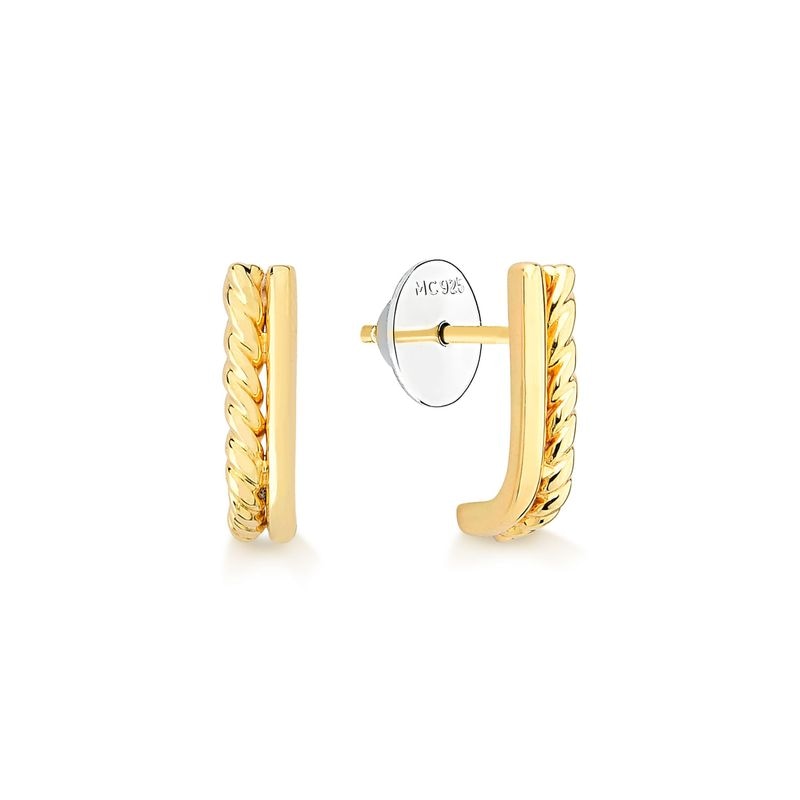 Imagem principal Brinco Ear Hook Duplo Torcido em Prata 925 com Banho de Ouro Amarelo 18k Monte Carlo
