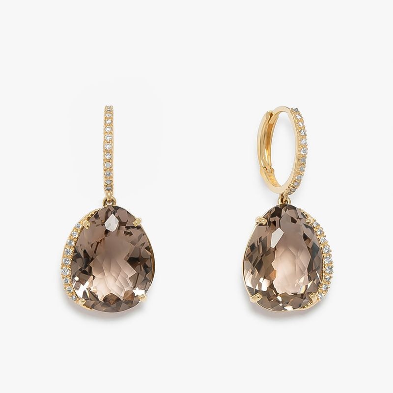 Imagem principal Brinco em Ouro Amarelo com Diamante e Quartzo Fumê Monte Carlo