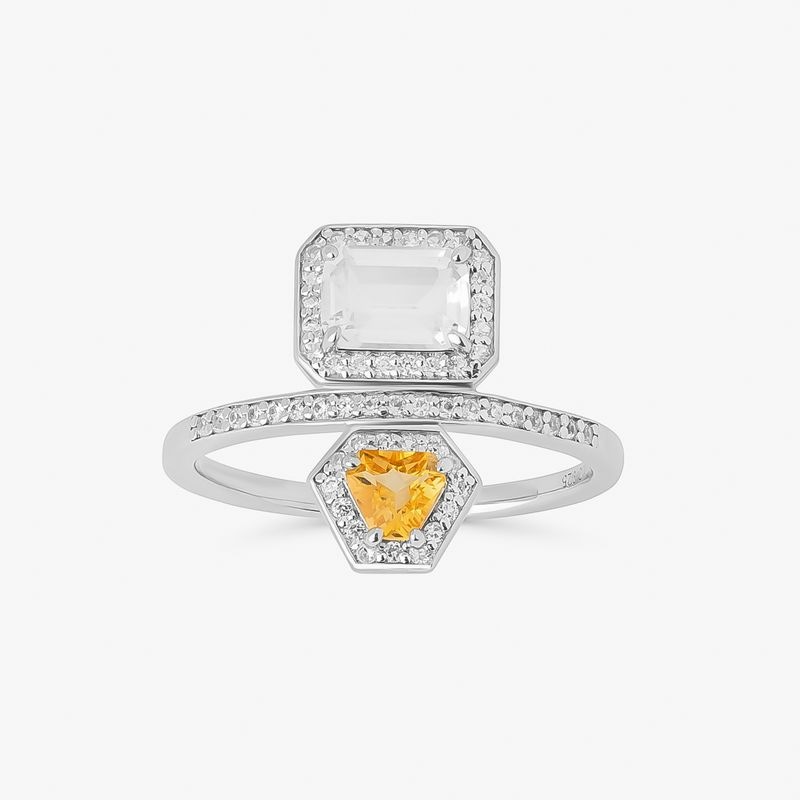 Imagem principal Anel Duplo com Citrino, Quartzo e Safira em Prata 925 Monte Carlo