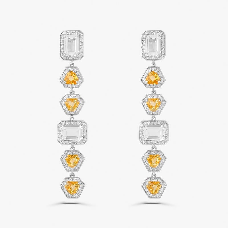 Imagem principal Brinco Articulado com Citrino, Quartzo e Safira em Prata 925 Monte Carlo
