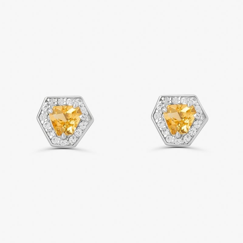 Imagem principal Brinco Hexagonal com Citrino e Safira em Prata 925 Monte Carlo