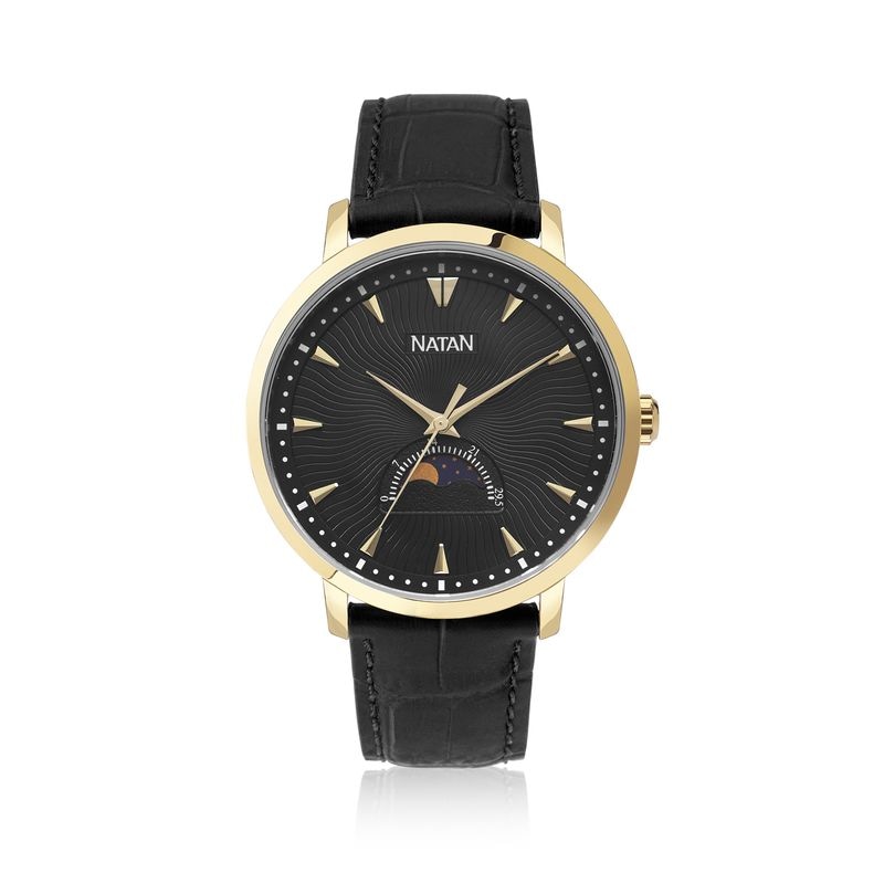 Imagem principal Relógio Natan Masculino Fase Lunar em Aço Dourado e Couro Legítimo Preto Natan